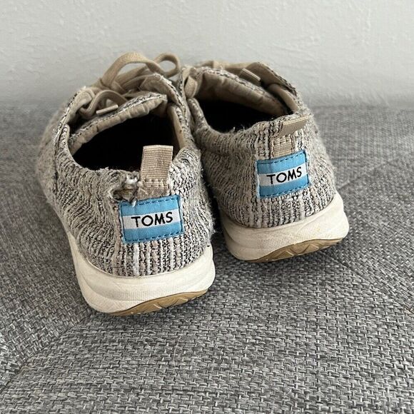 TOMS Womens classic lace up canvas shoes light grey texture knit sneakers size 8 - Picture 4 of 10